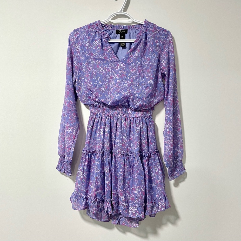 Japna Purple Floral Print Long Sleeve Dress (size XS)